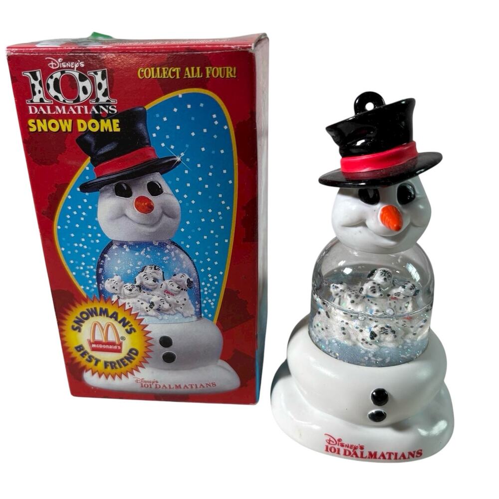 1996 McDonald’s Disney 101 Dalmatians Snow Dome Snowman’s Best Friend with Box